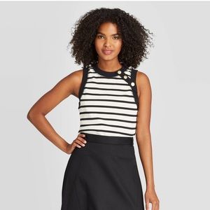 Button-Shoulder Ribbed Tank